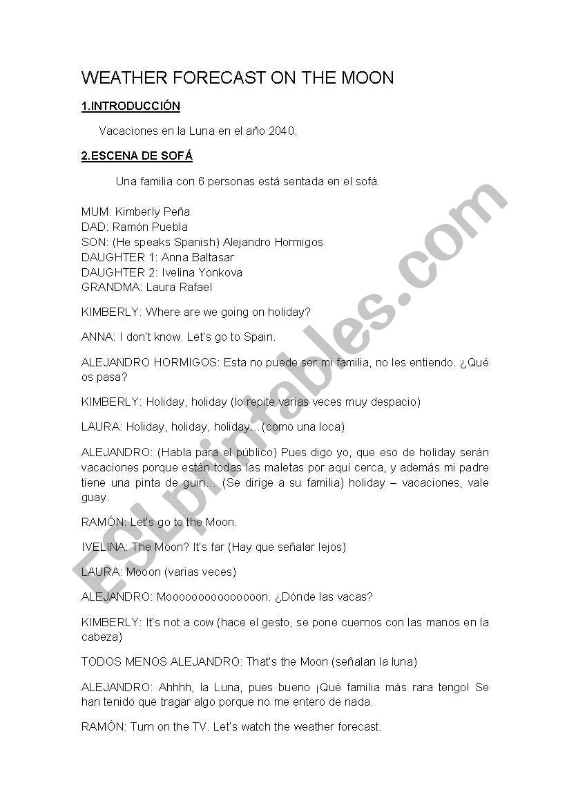 WEATHER FORECAST ON THE MOON worksheet