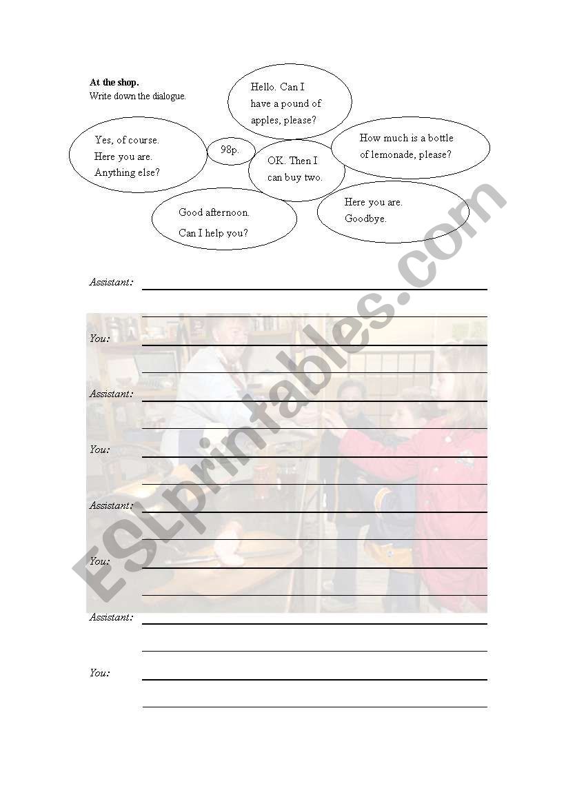 at the shops worksheet