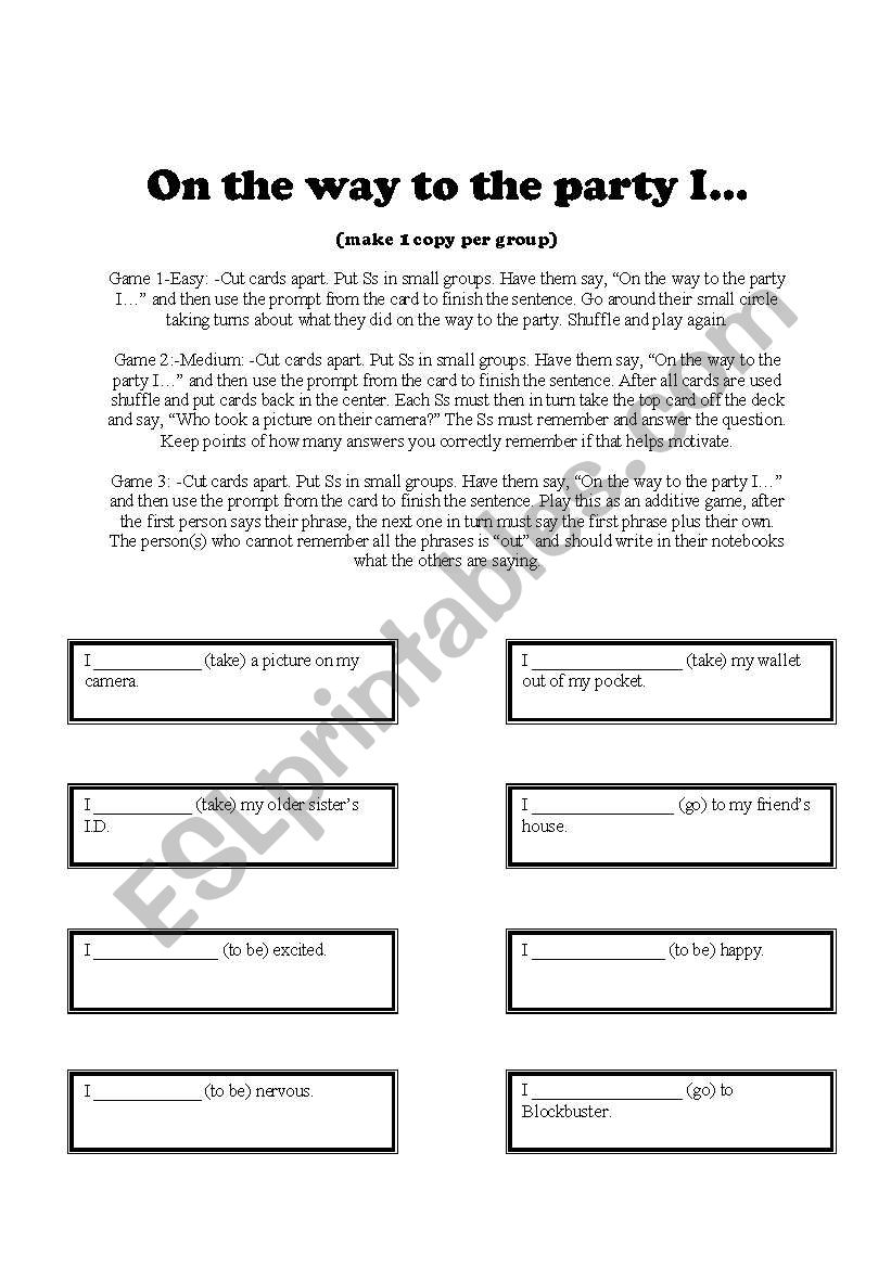 Simple Past Activity: On the way to the party I...