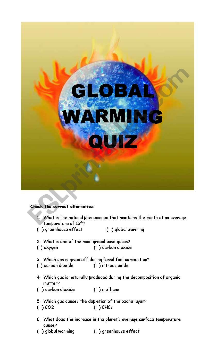 Global Warming Quiz worksheet