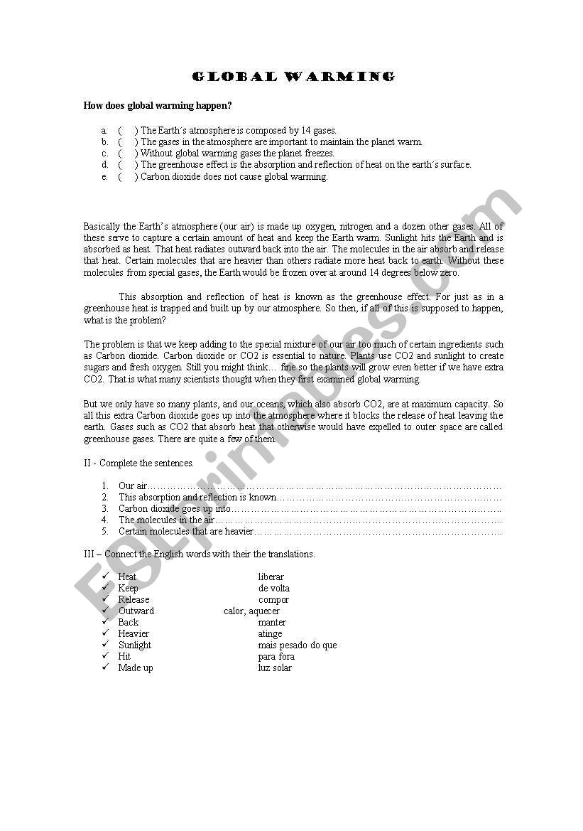 global warming worksheet