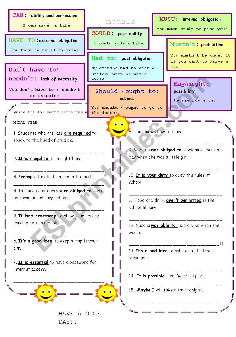 modals worksheet