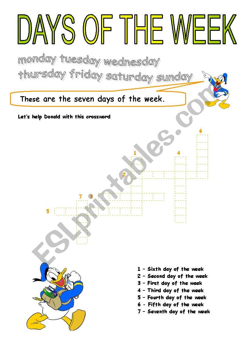Donald days of the week worksheet