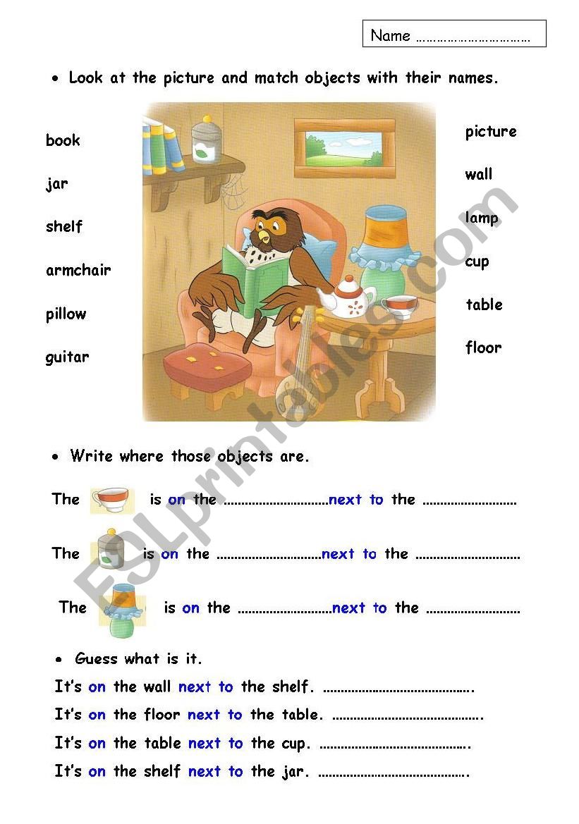 Prepositions and furniture worksheet