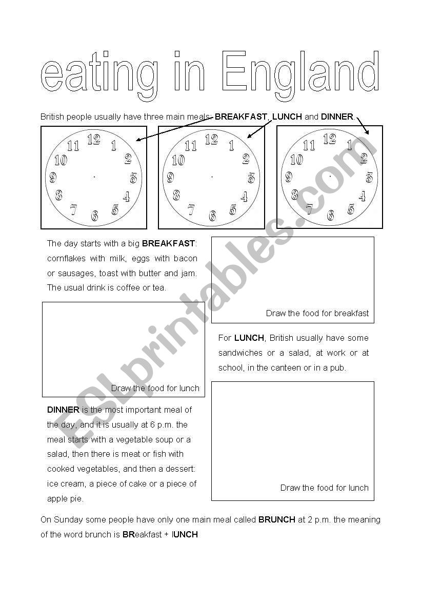 eating in England worksheet