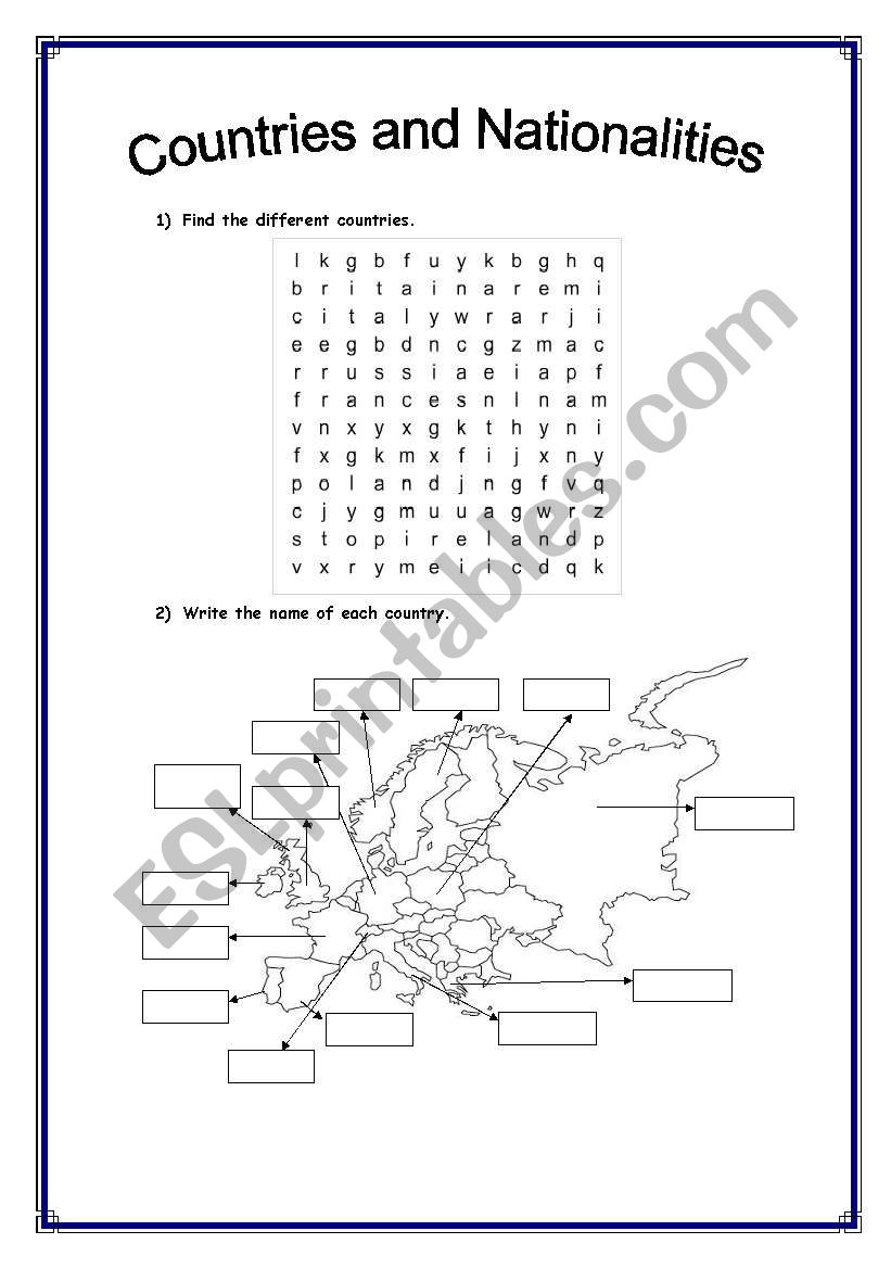 Countries and Nationalities worksheet