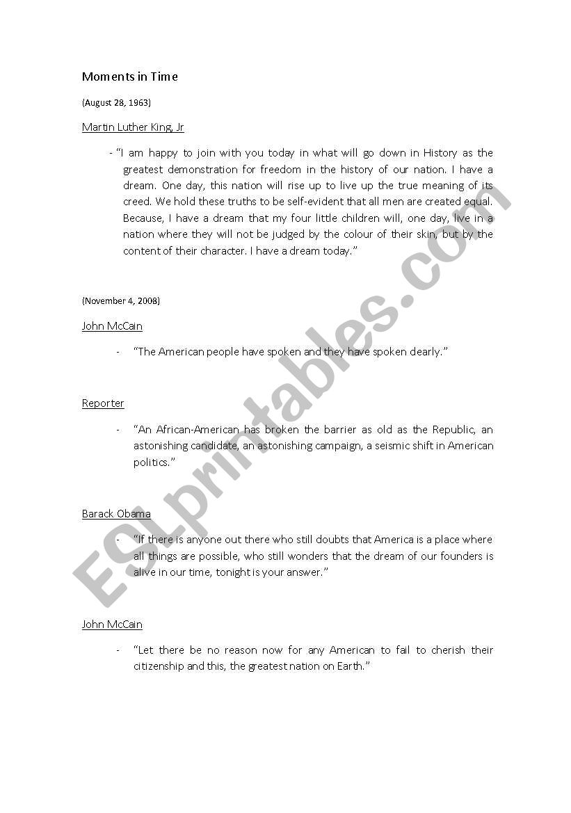 moments in time worksheet
