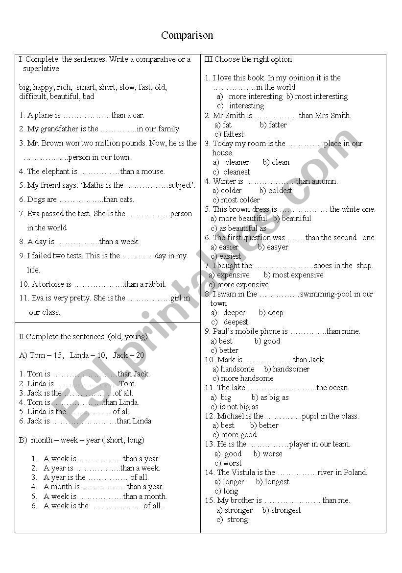 Comparison worksheet