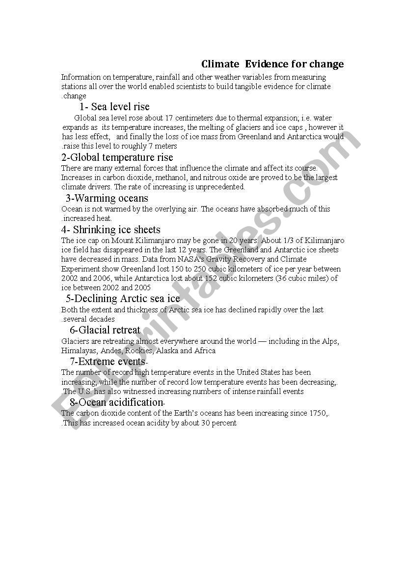 climate change worksheet