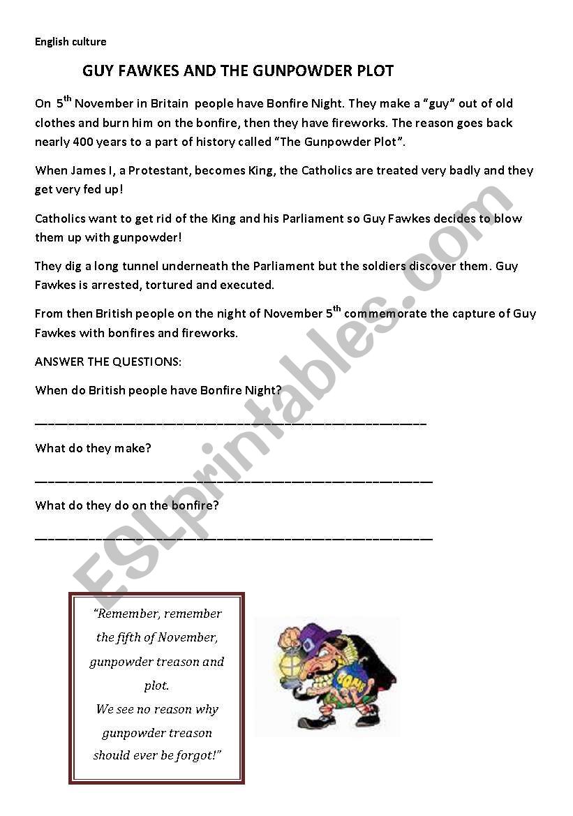 Guy Fawkes worksheet