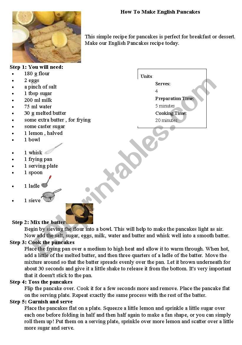 recipes worksheet