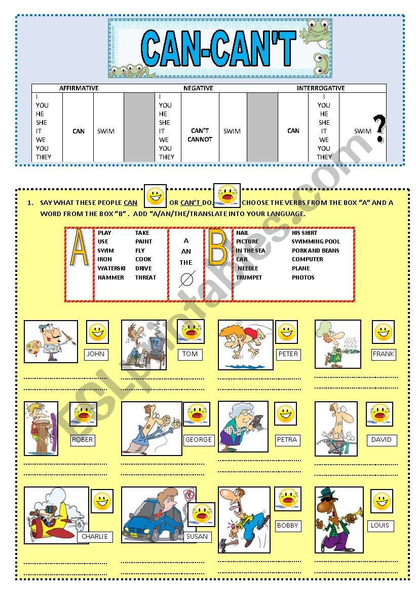 Can & Cant (ability) worksheet