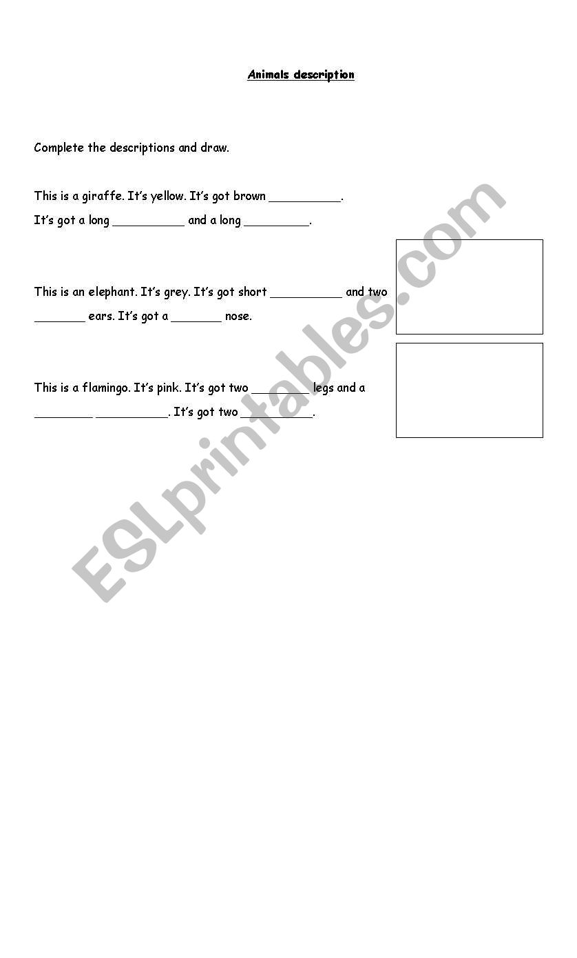 Animals description worksheet