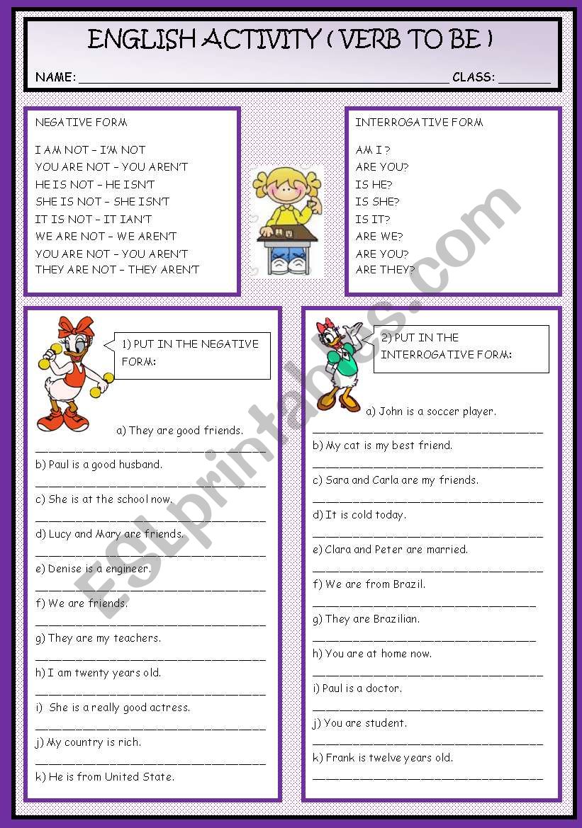 VERB TO BE ( NEGATIVE AND INTERROGATIVE FORMS)