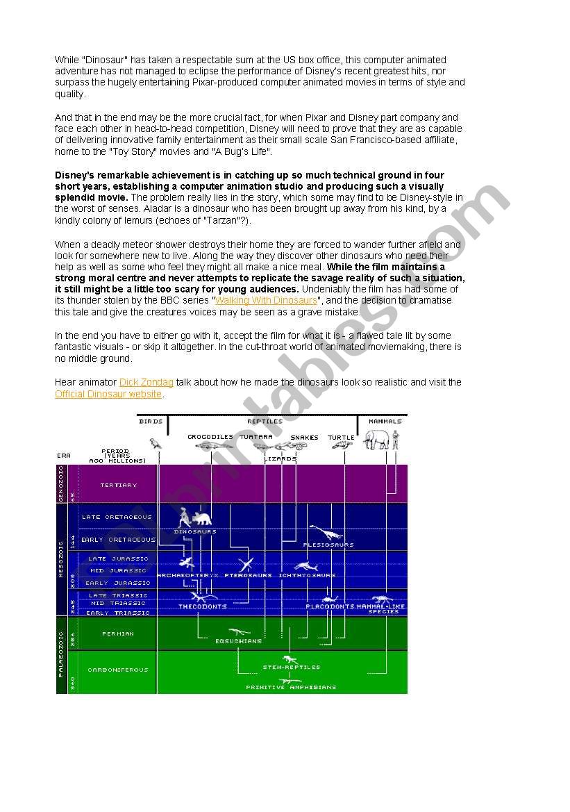 dinosaur the movie worksheets worksheet