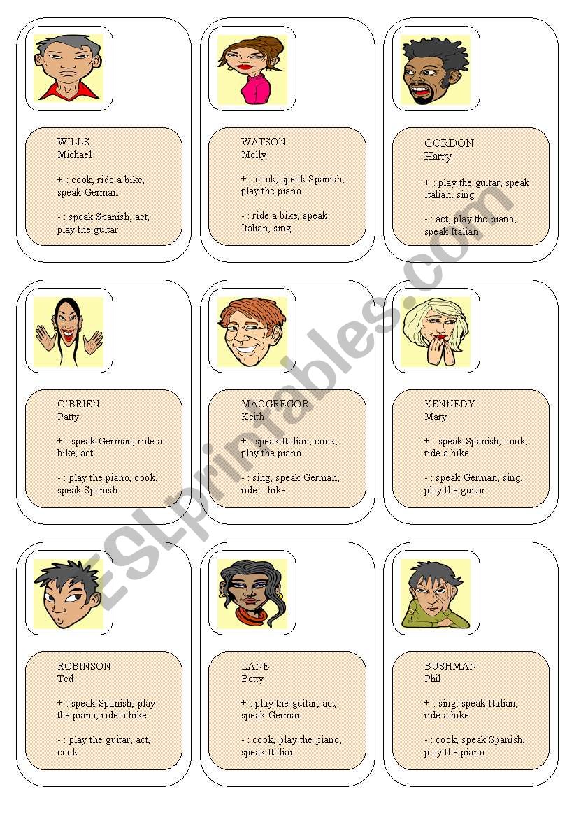 Whos who CAN / CANT worksheet