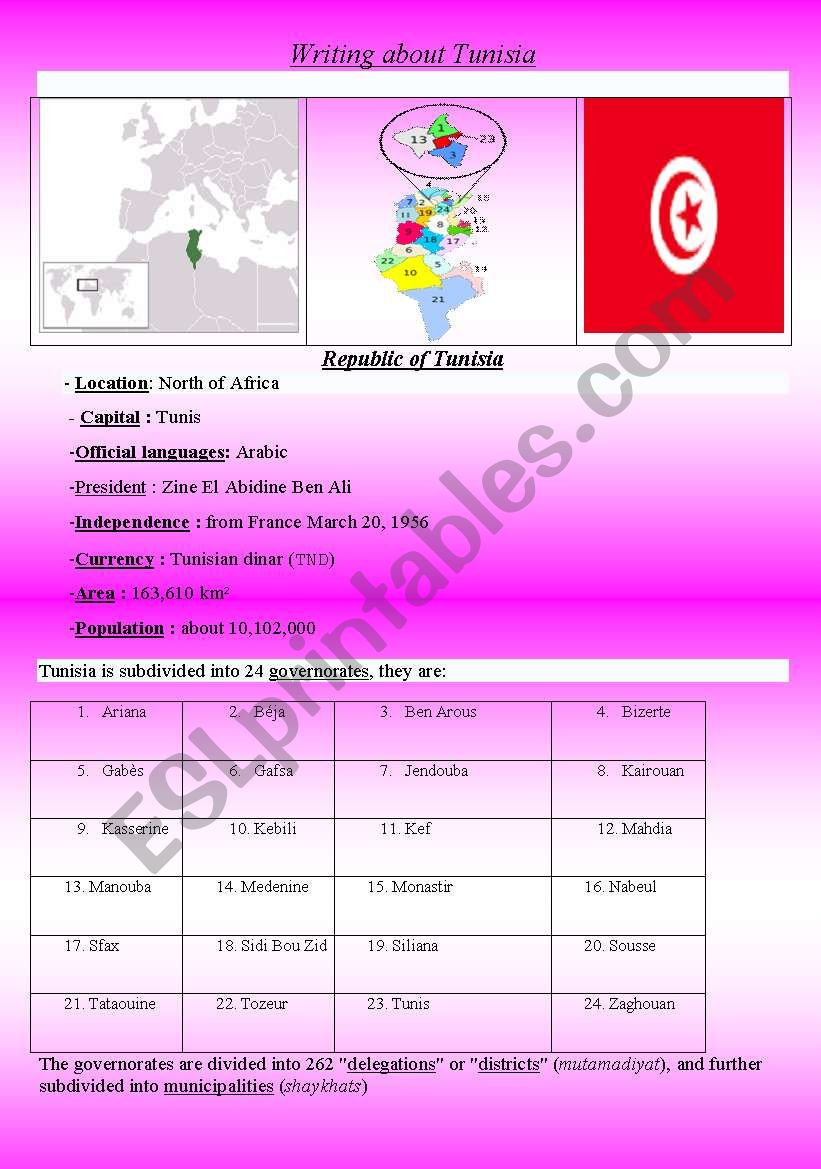 writing about Tunisia worksheet