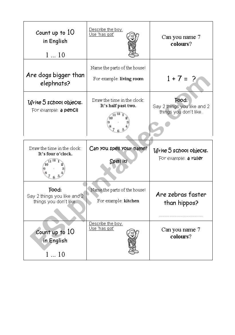 tic tac toe worksheet