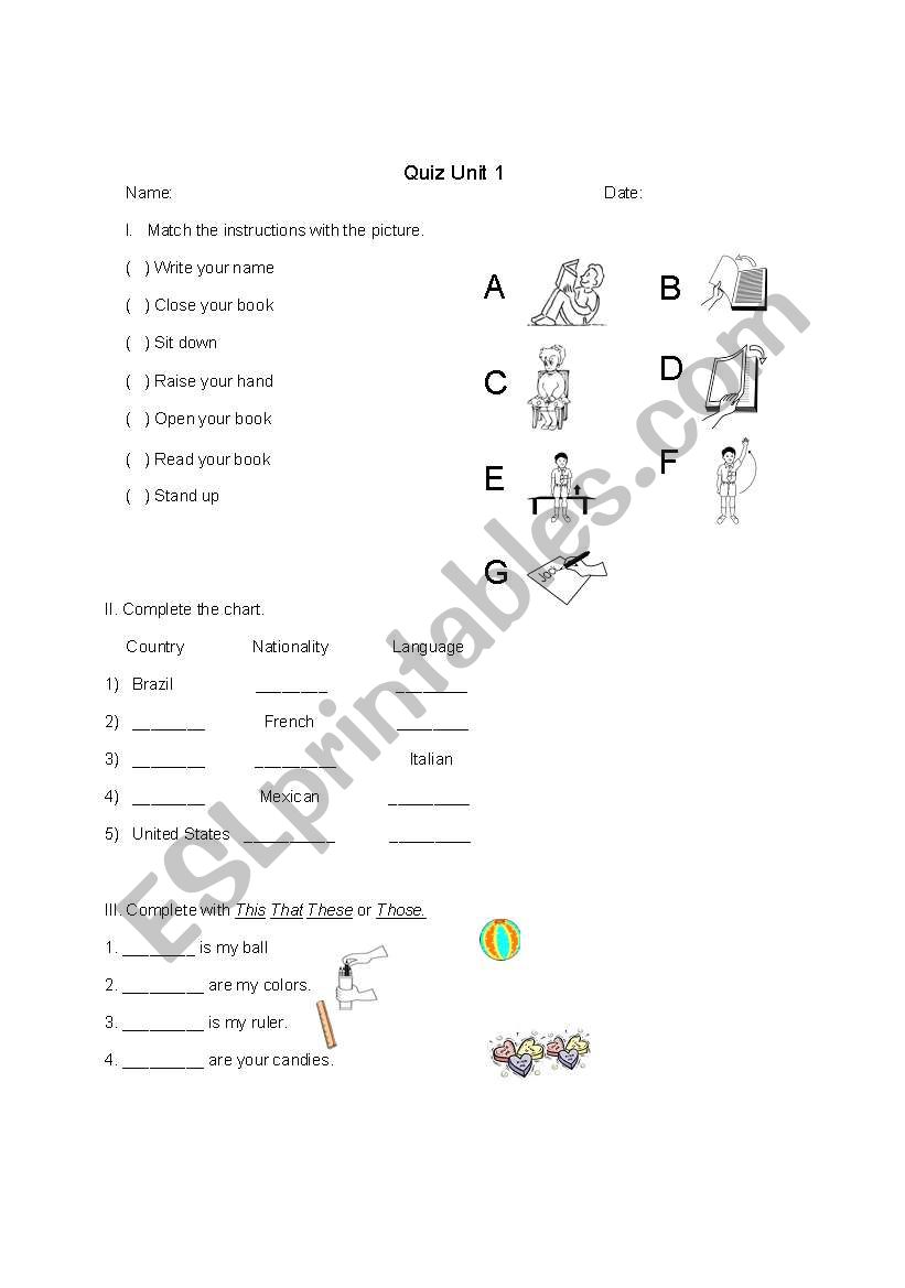 quiz basic vocabulary worksheet