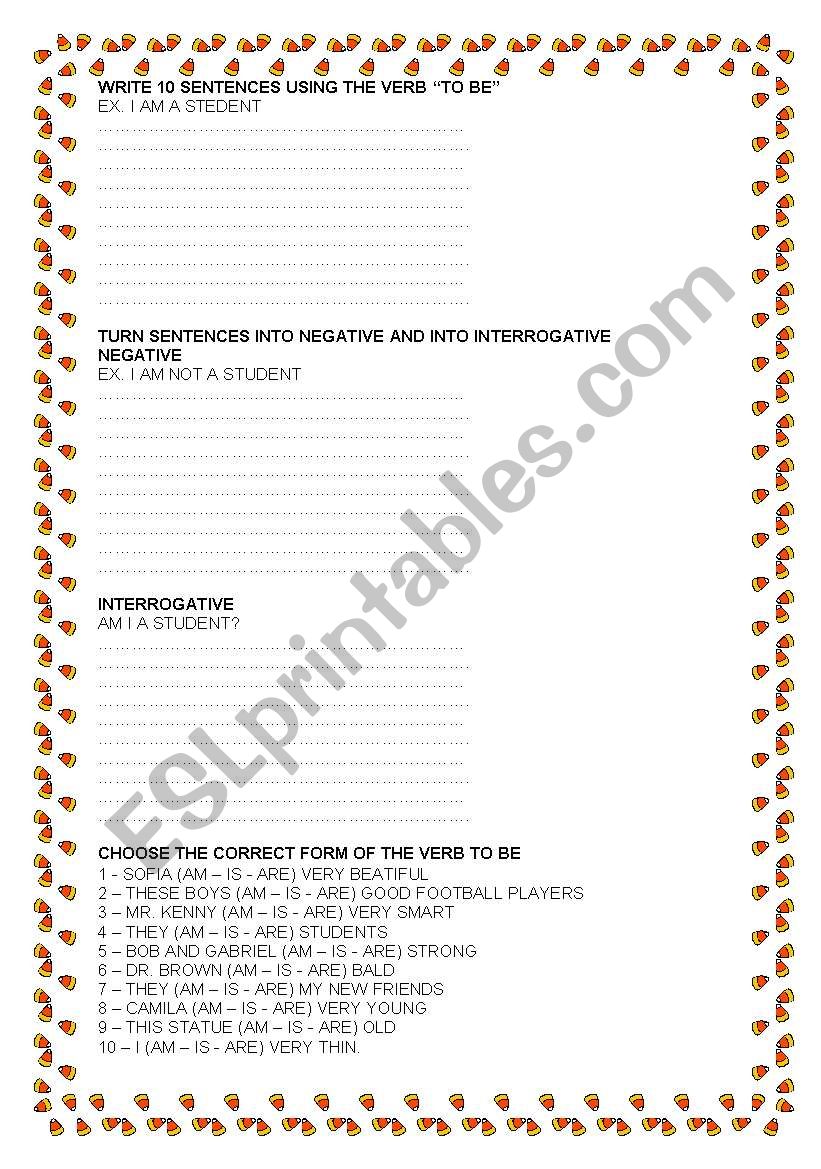 VERB TO BE TEST worksheet