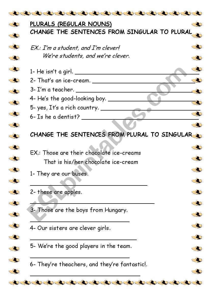 PLURALS NOUMS SENTENCES worksheet