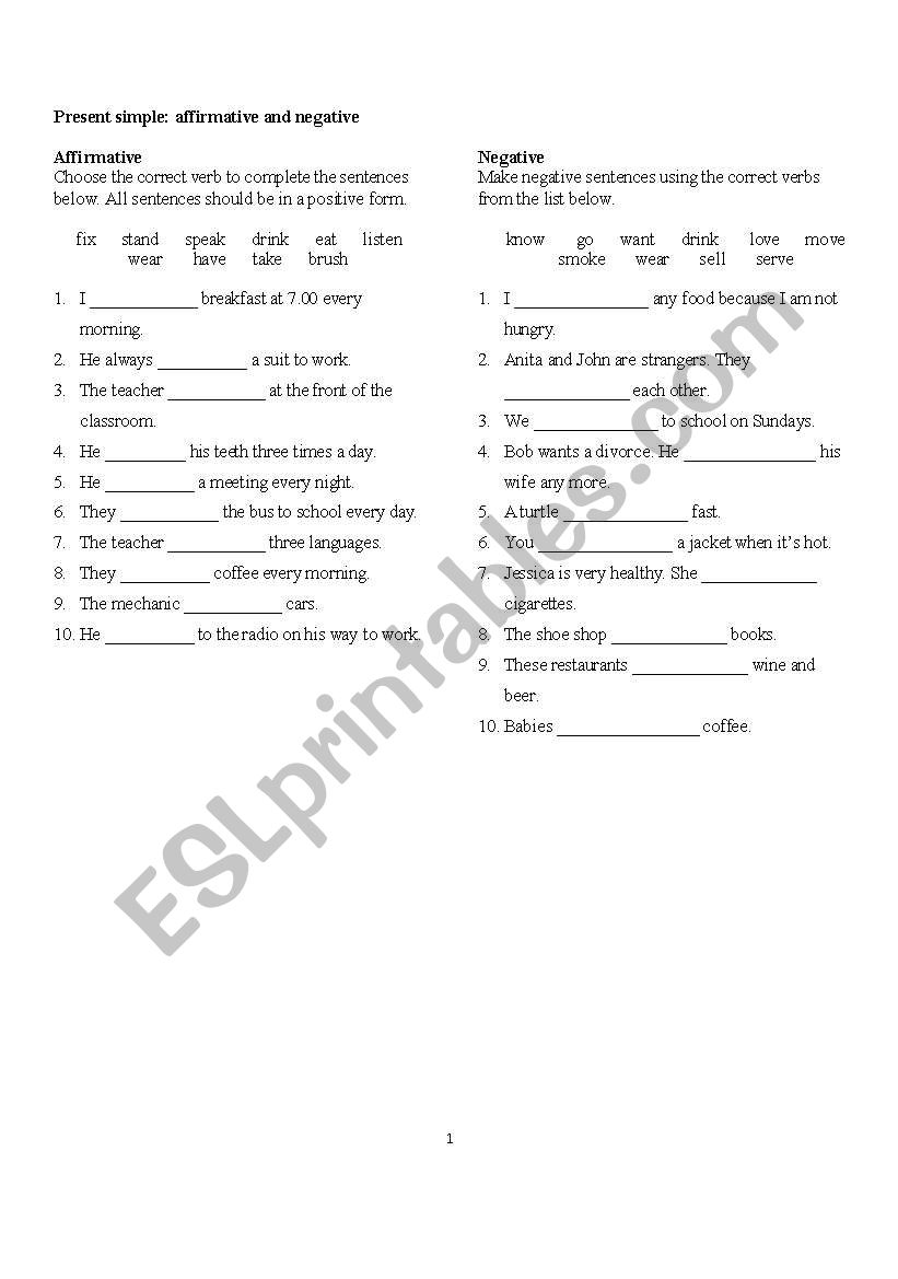 Present Simple: Affirmative and Negative