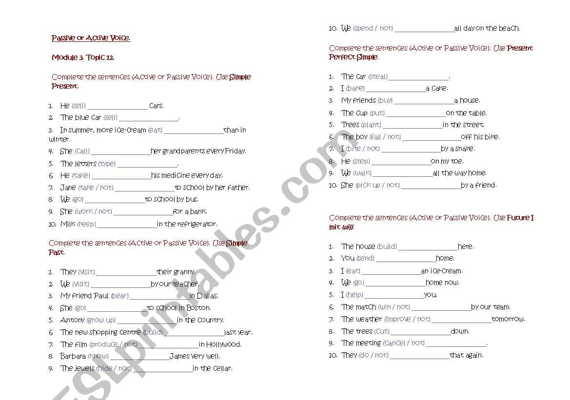 Active or passive voice worksheet