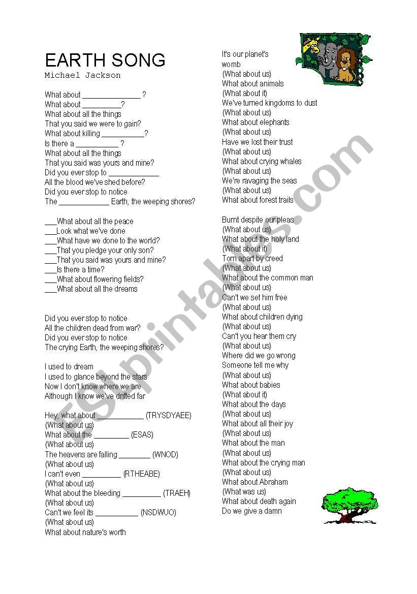 Earth Song by Michael Jackson worksheet
