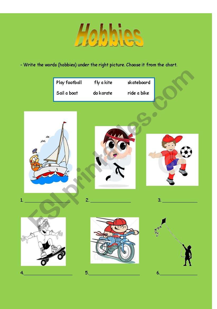 Hobbies worksheet