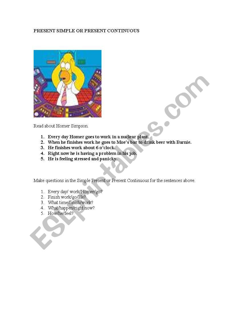present continuous or simple worksheet