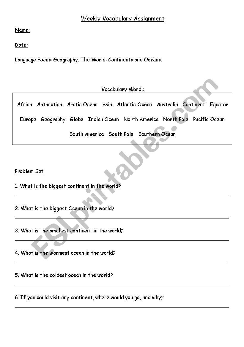 Vocabulary: Geography: Continents and Oceans