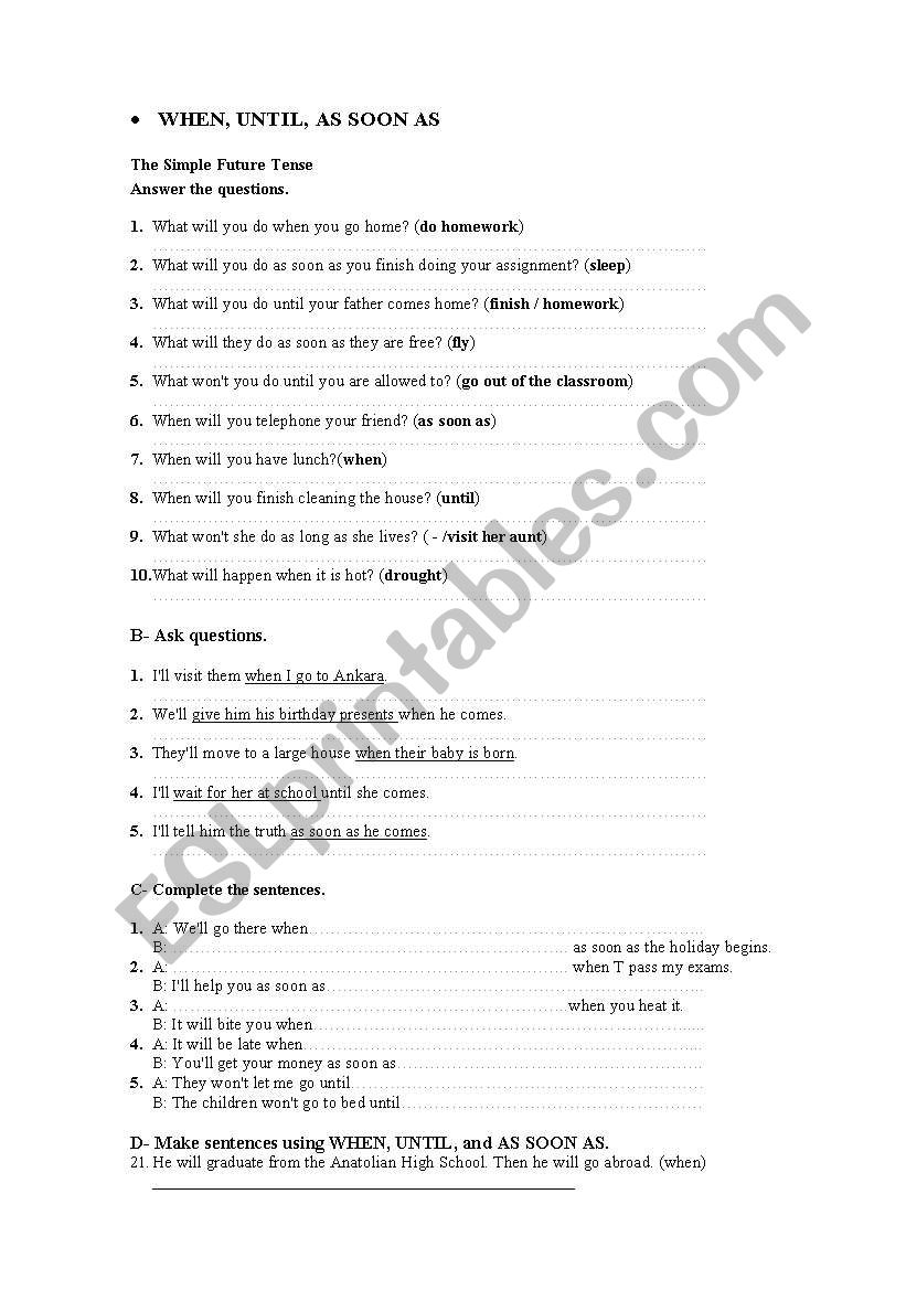 adverbial (time) clauses worksheet