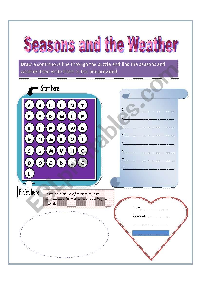 Seasons and the weather worksheet