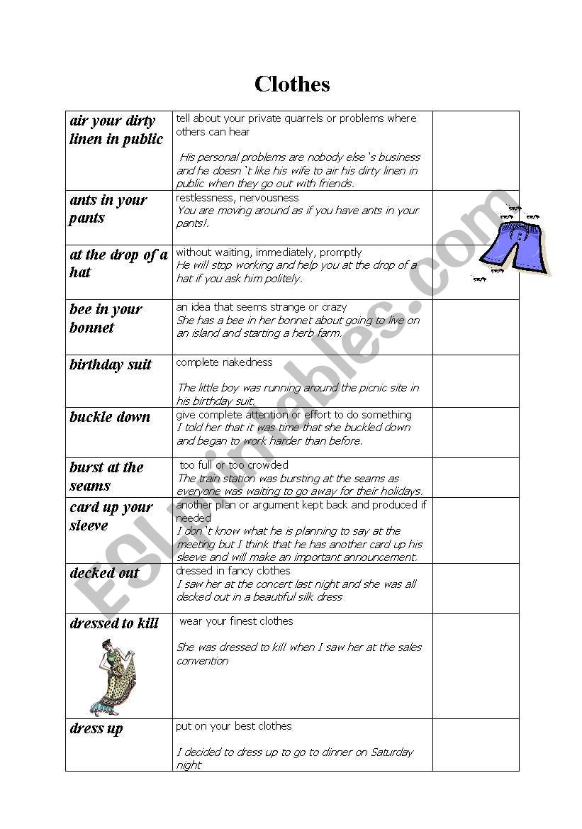 Clothes Idioms worksheet