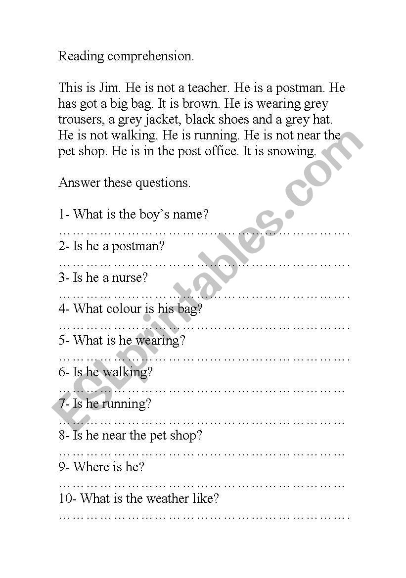 reading comprehension worksheet