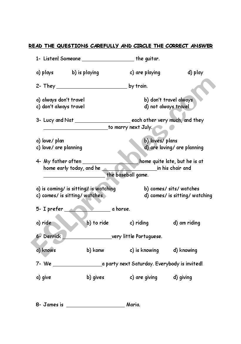 test worksheet