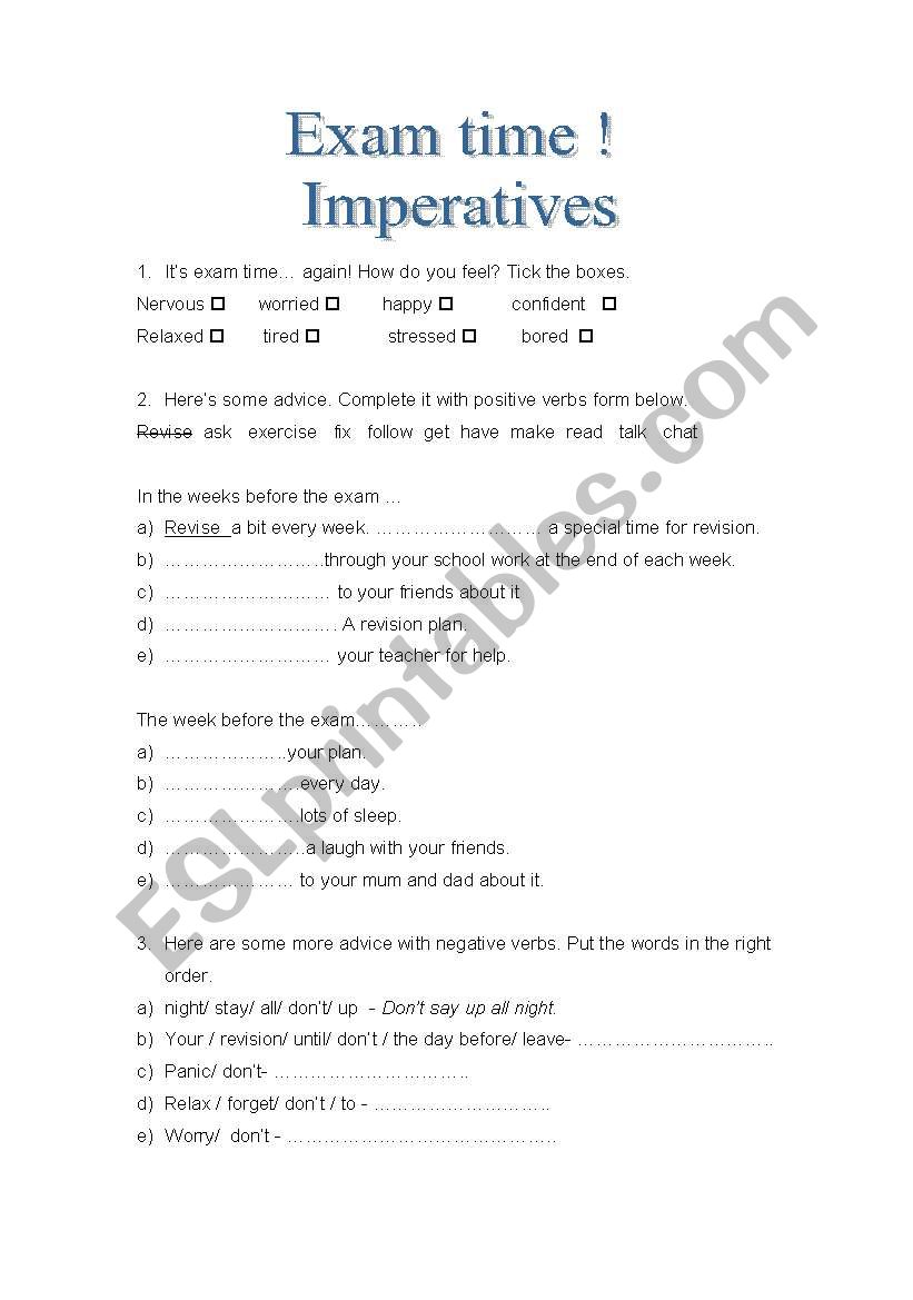 Exam time! Imperatives worksheet