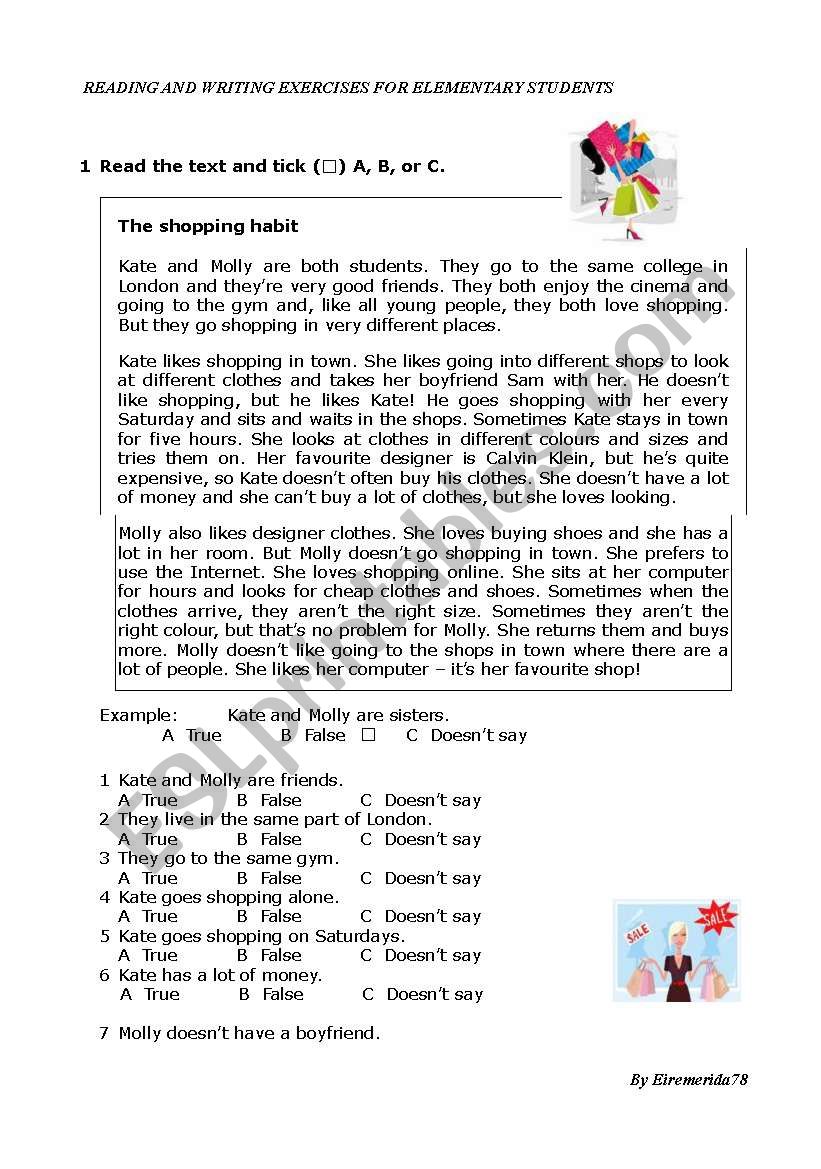 READING SHOPPING (ket format) worksheet