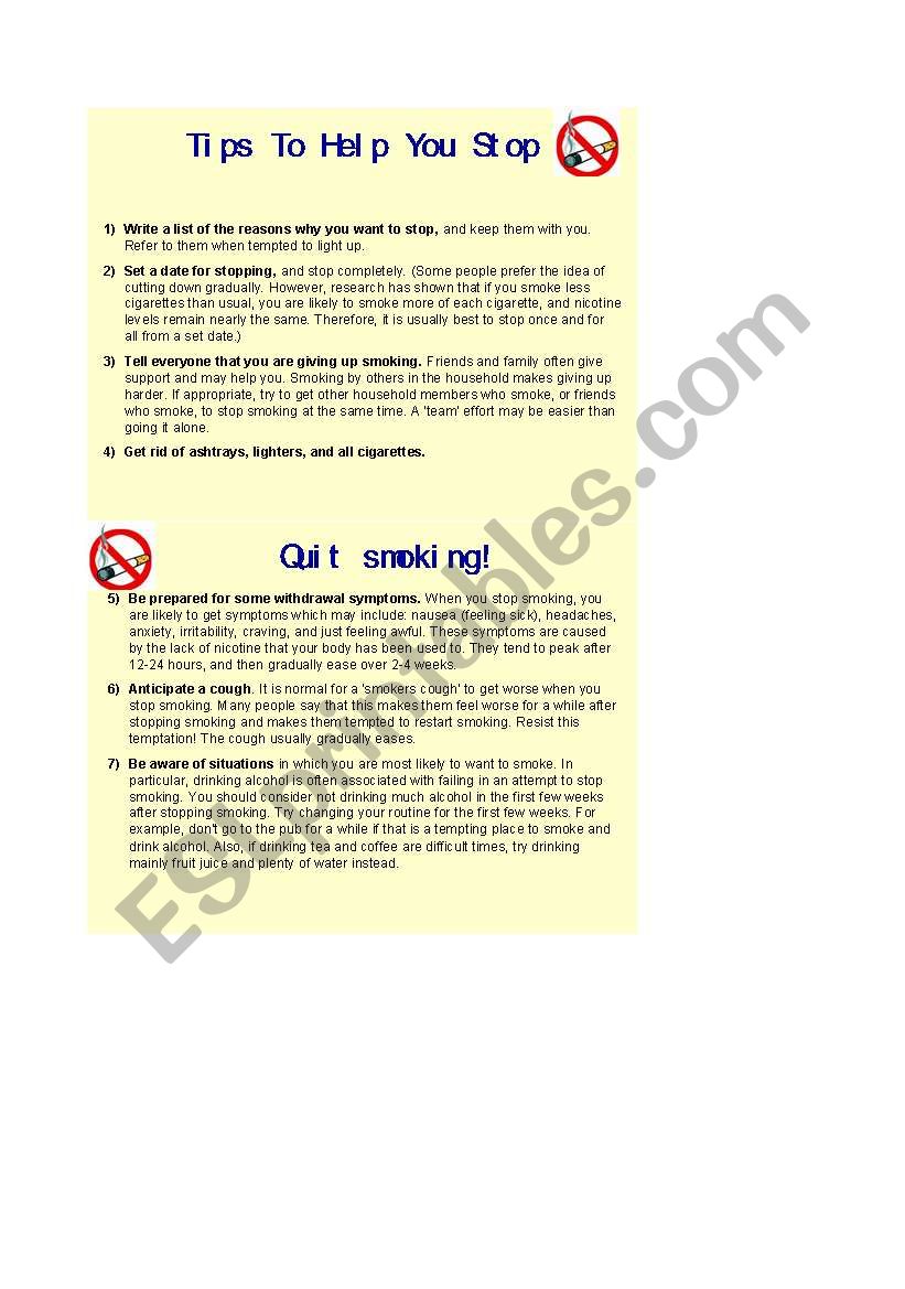 Quit smoking worksheet