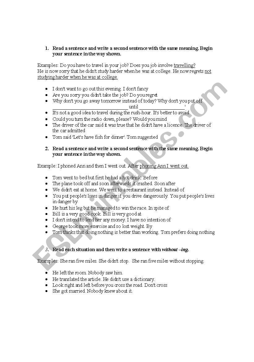 gerund worksheet