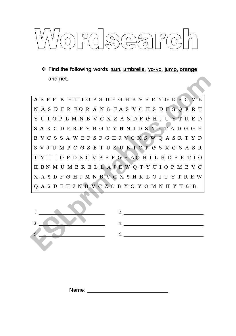 Wordsearch worksheet