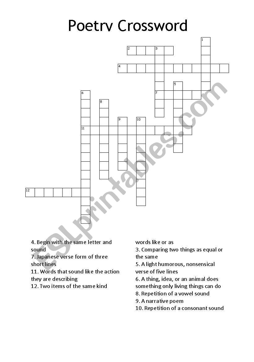 Poetry Crossword worksheet