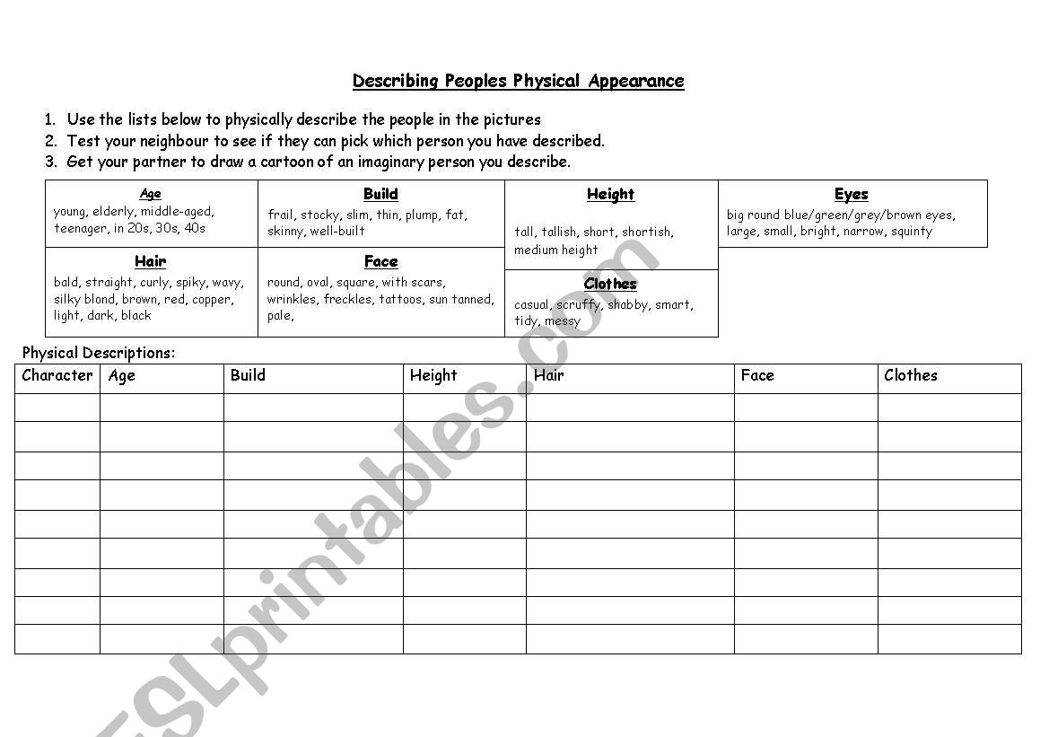 Describing People worksheet