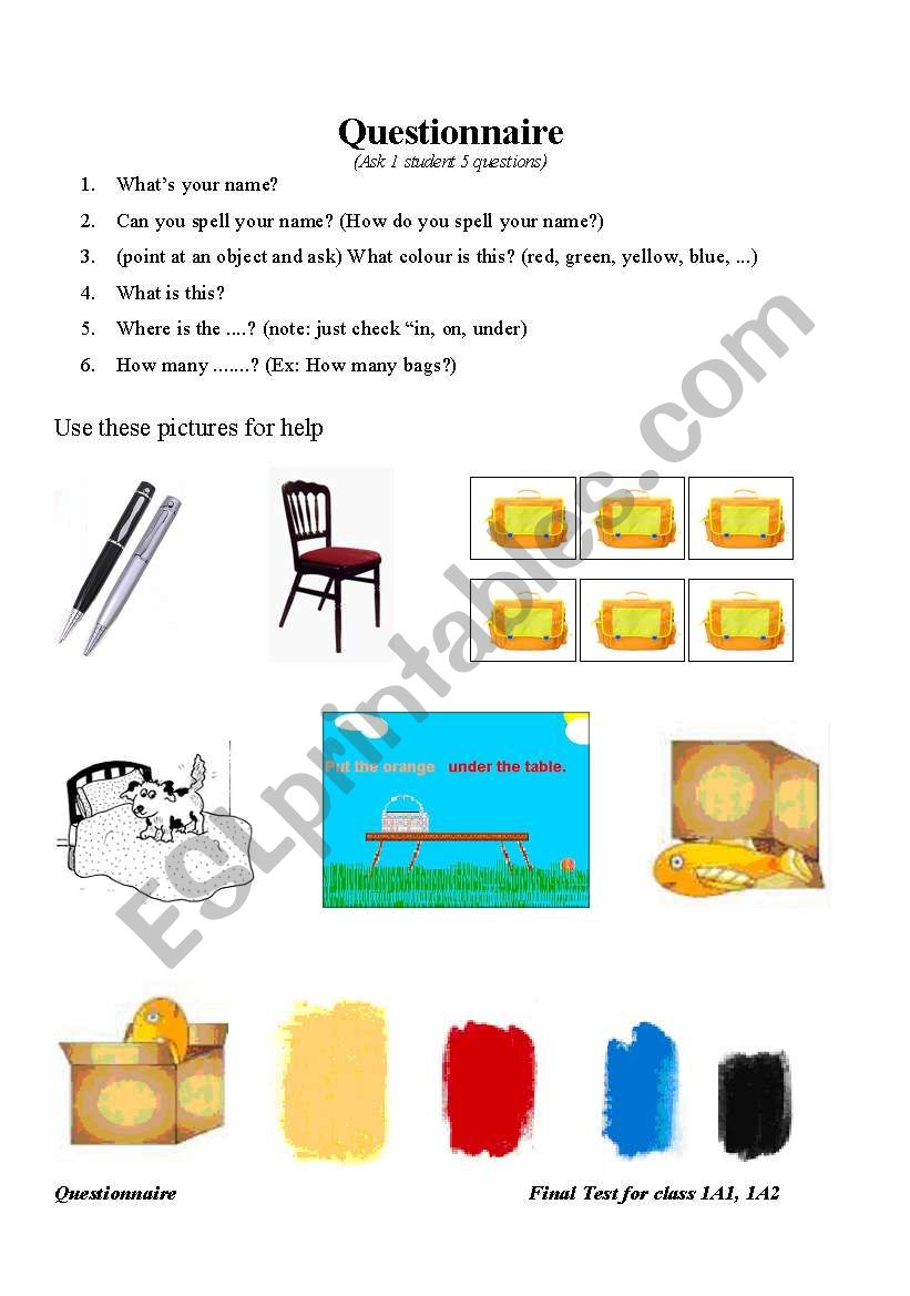 Questionnaire worksheet