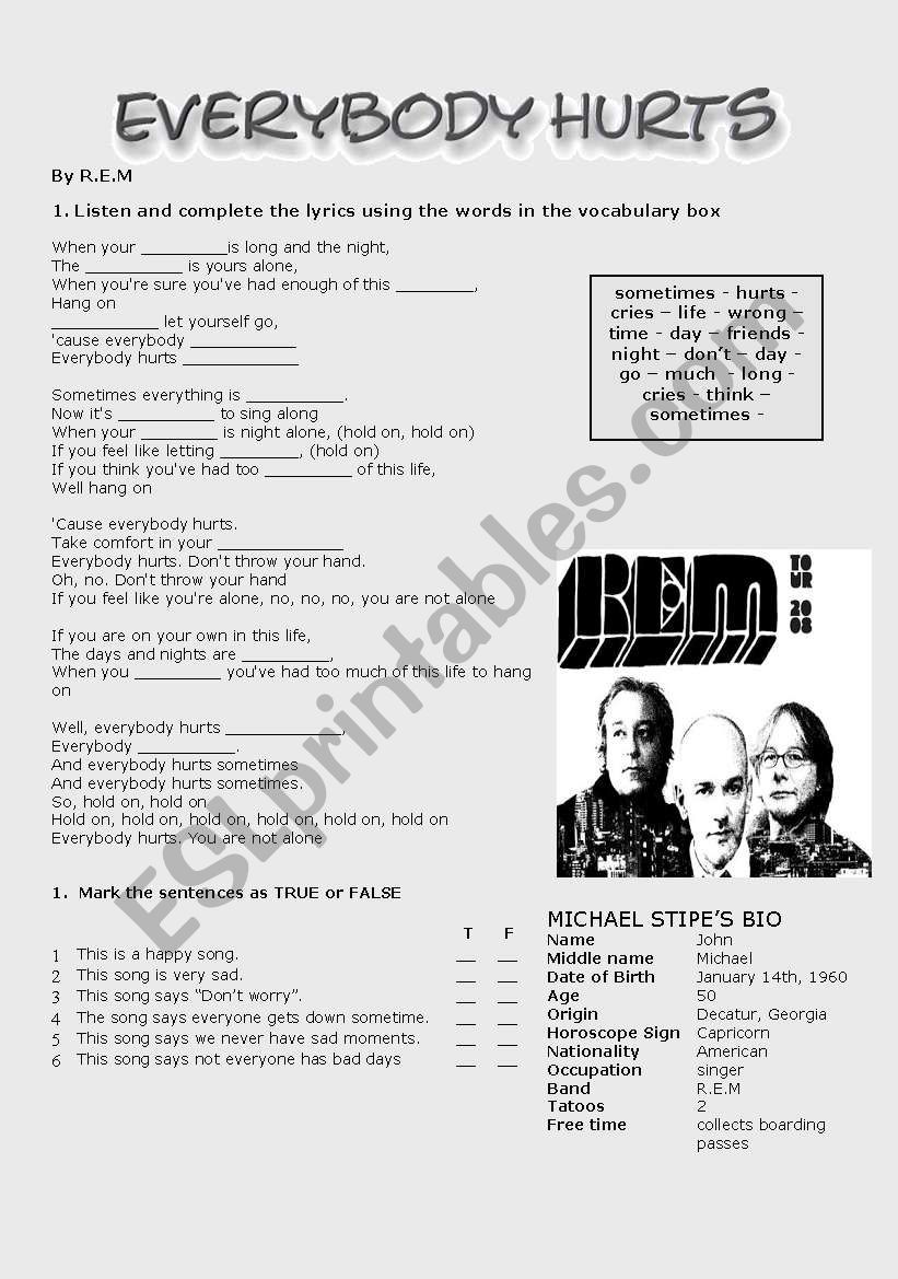 Everybody Hurts worksheet