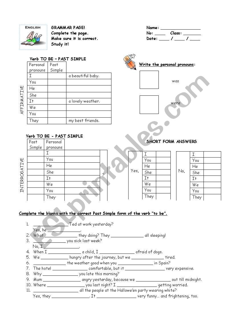 Grammar Page - Past 