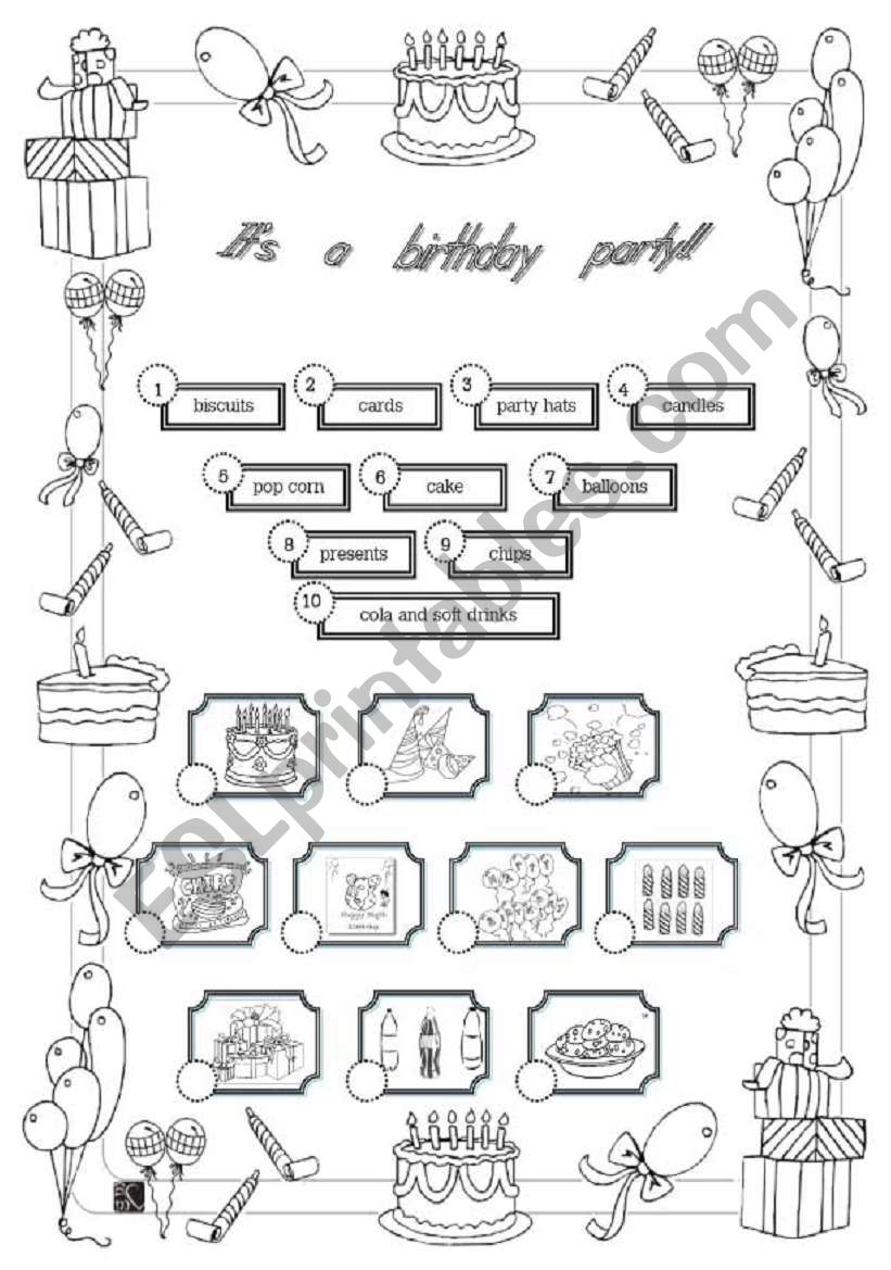 Birthday party worksheet