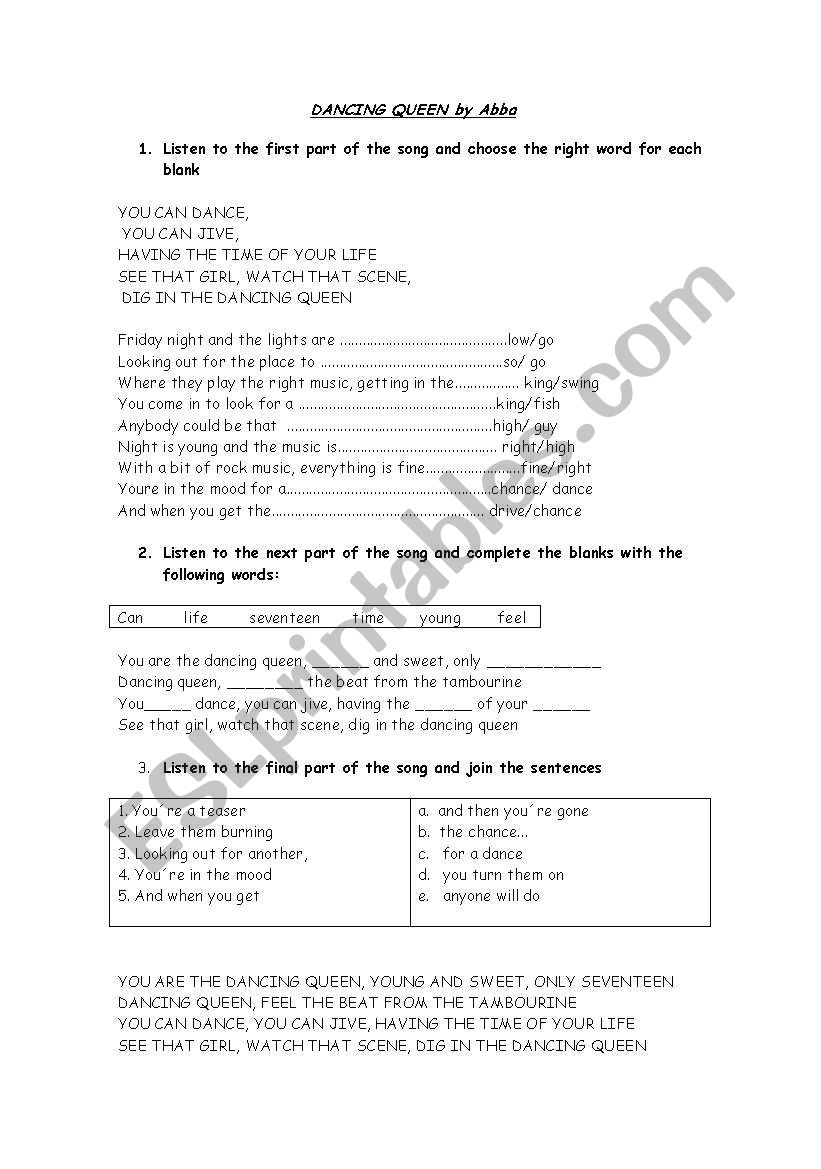Dancing Queen worksheet
