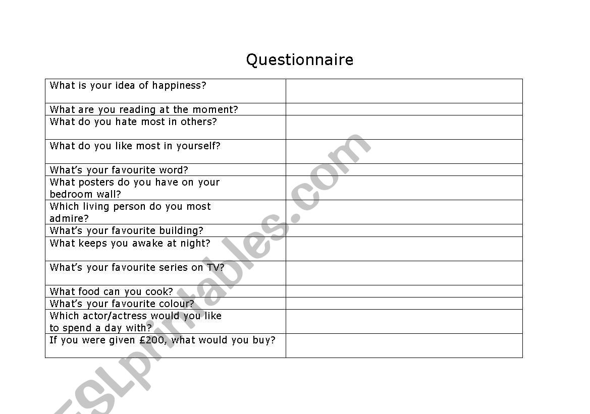 Growing up worksheet
