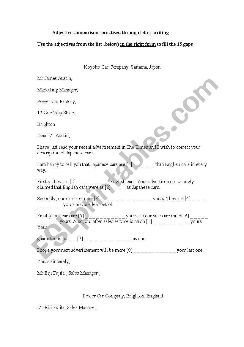 adjective comparison worksheet